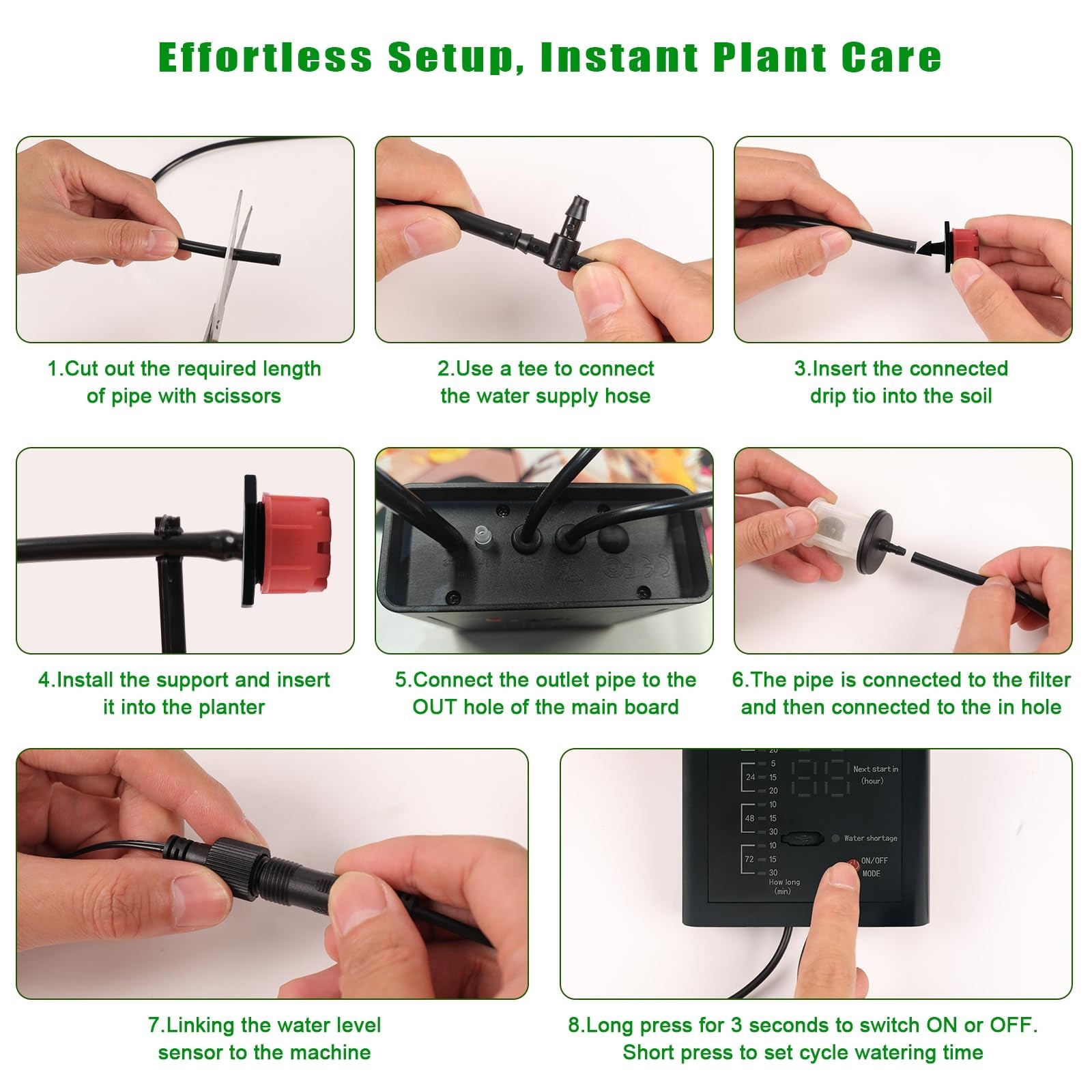 Solar Drip Irrigation System - Auto Watering Kit for 15 Pots, 49FT Hose, Timer &