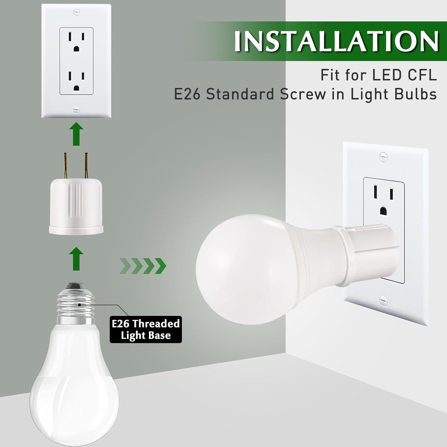Outlet to Socket Adapter, Plug-In Light Socket, Convert Outlet to Light Bulb Soc