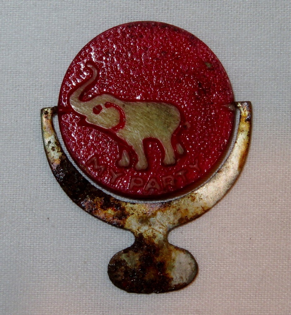VINTAGE GOP My Party Political Spinning Tab Metal Button