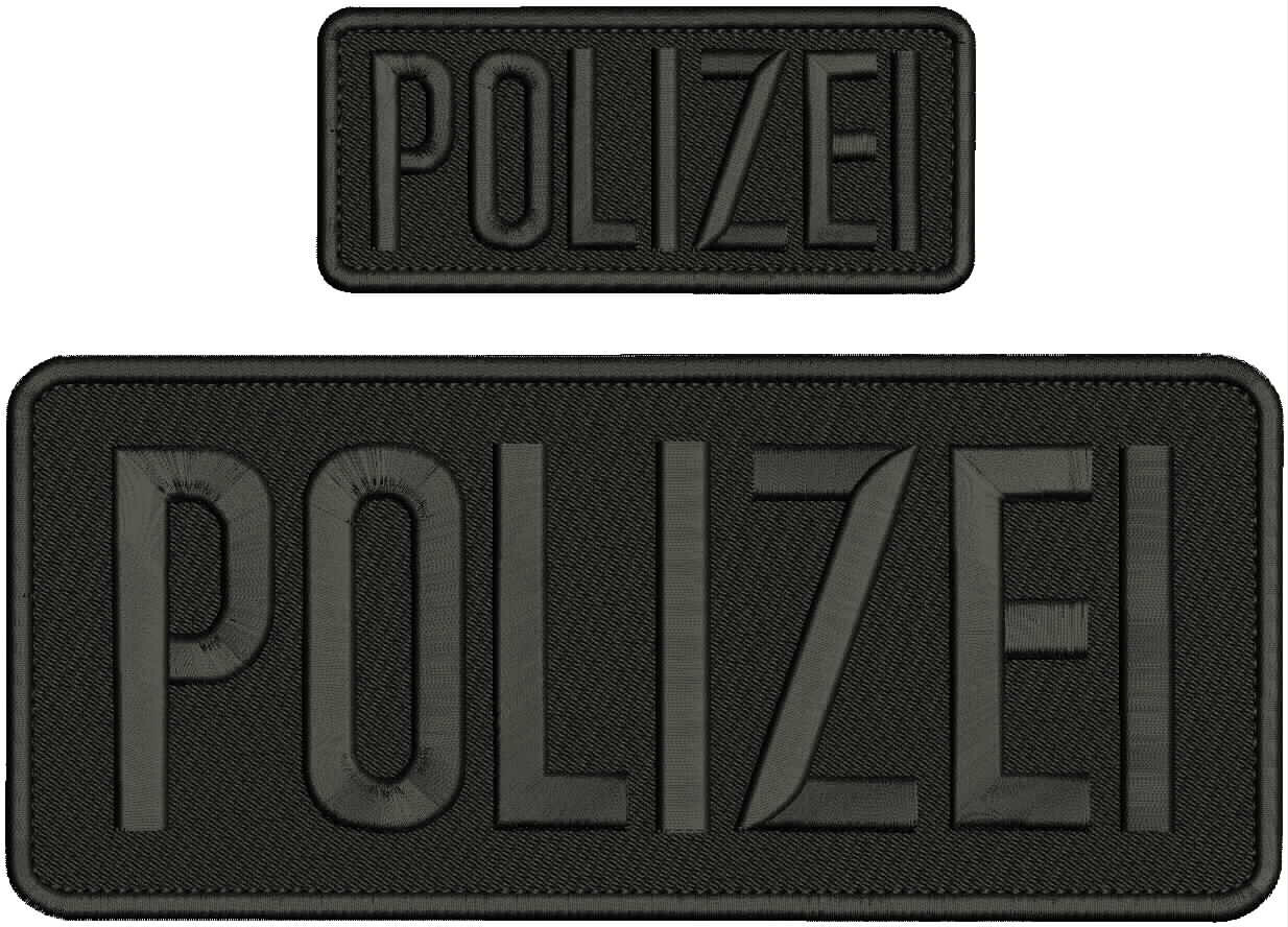 POLIZEI EMBROIDERY PATCH 4X10 AND 2X5 HOOK ON BACK BLACK ON BLACK