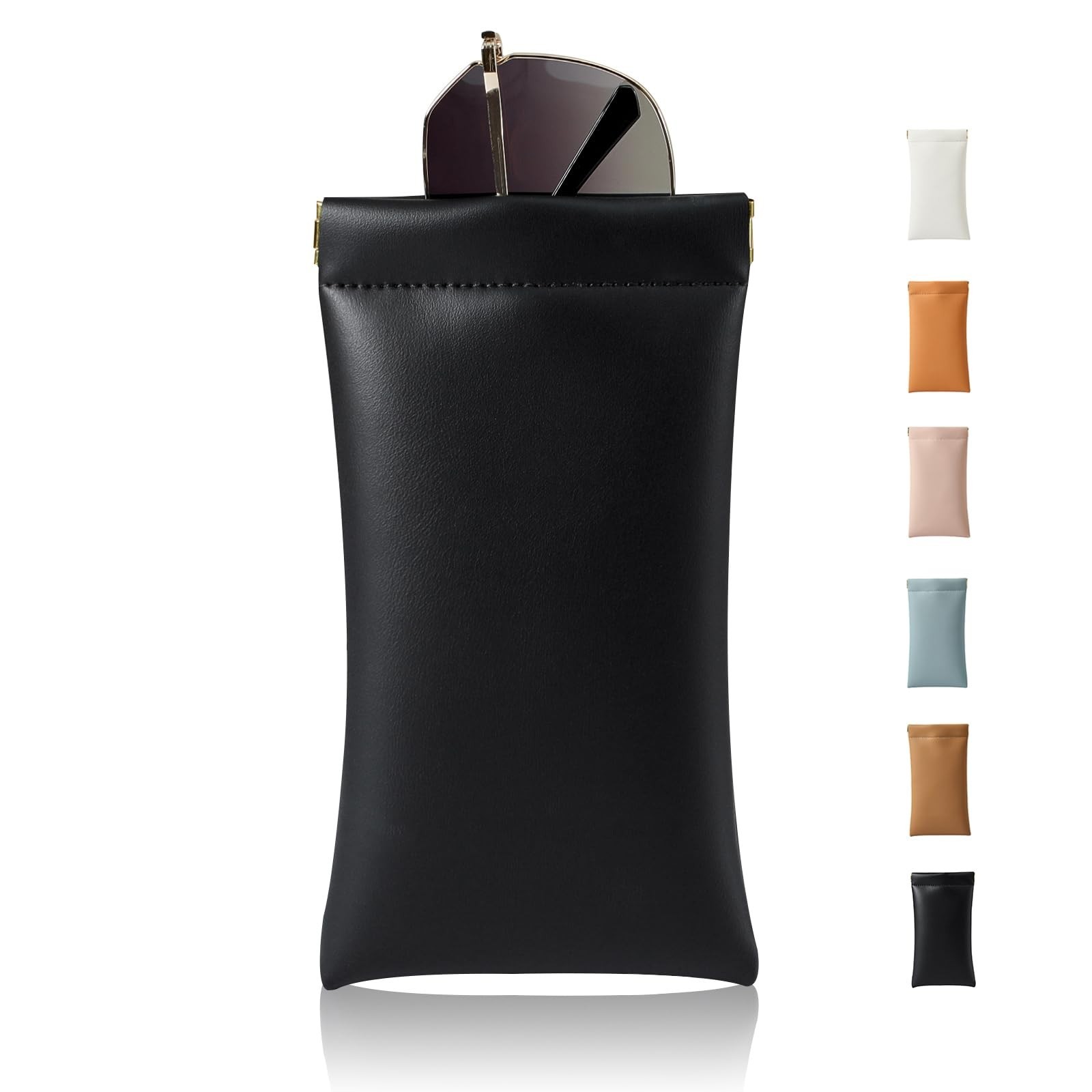 Squeeze Top Sunglass Case, New Organosilicon Soft PU Leather Eyeglass Glass C...