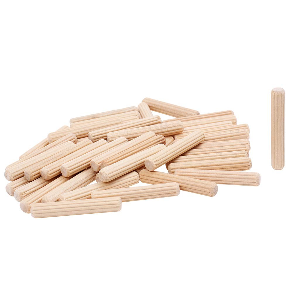 100 Pack 1/4" Wood Dowel Pins Straight Grooved for Furniture Door 1/4 in