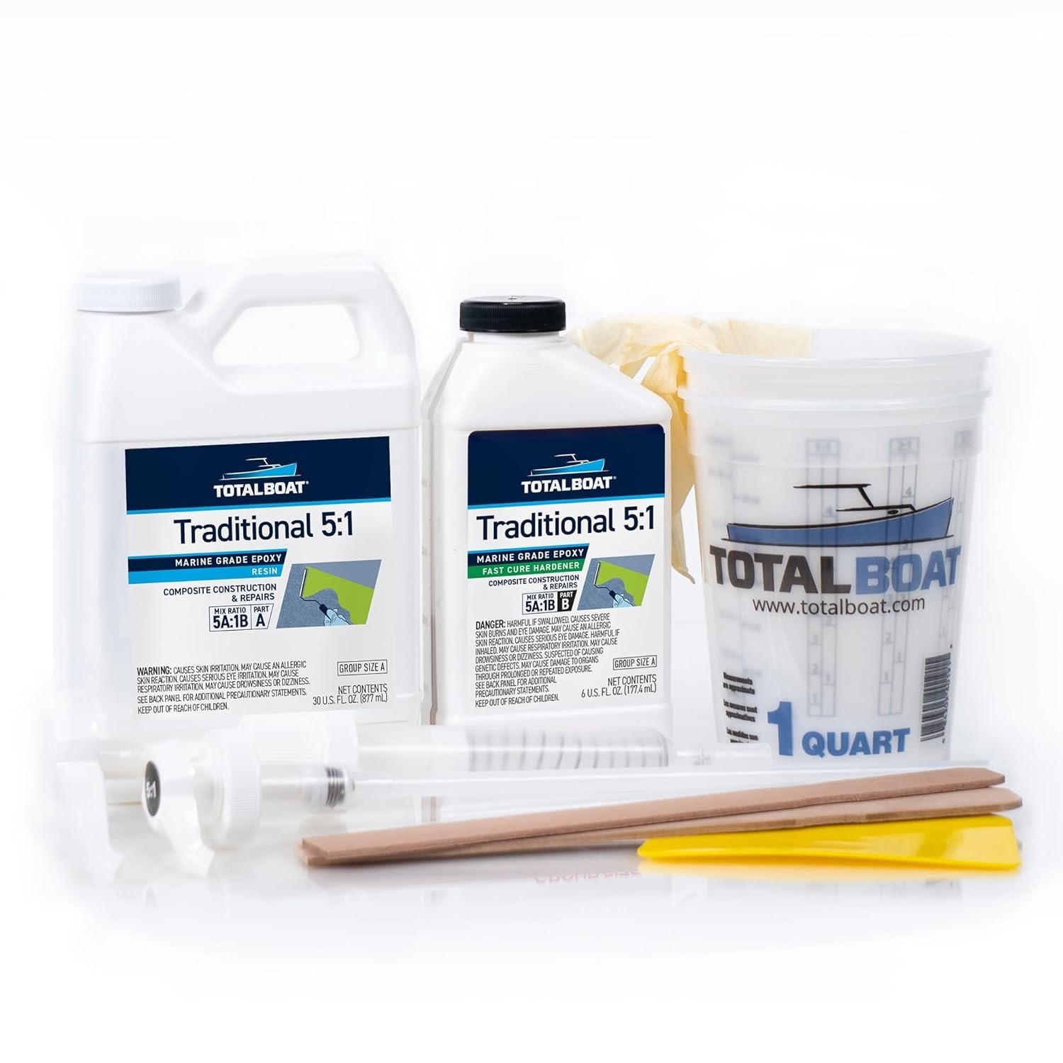 5:1 Epoxy Resin Kit Fast Hardener, Marine Grade Epoxy for Fiberglass Wood Repair