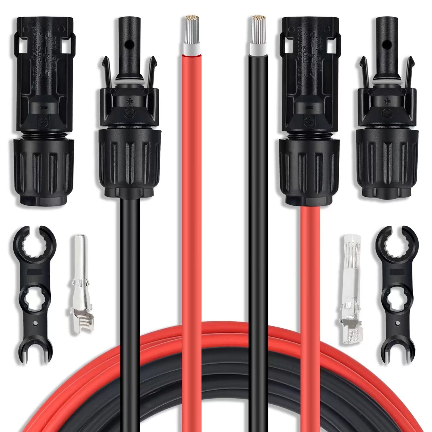 Solar Extension Cable 10FT 10AWG IP68 Waterproof with Connectors - Outdoor Use