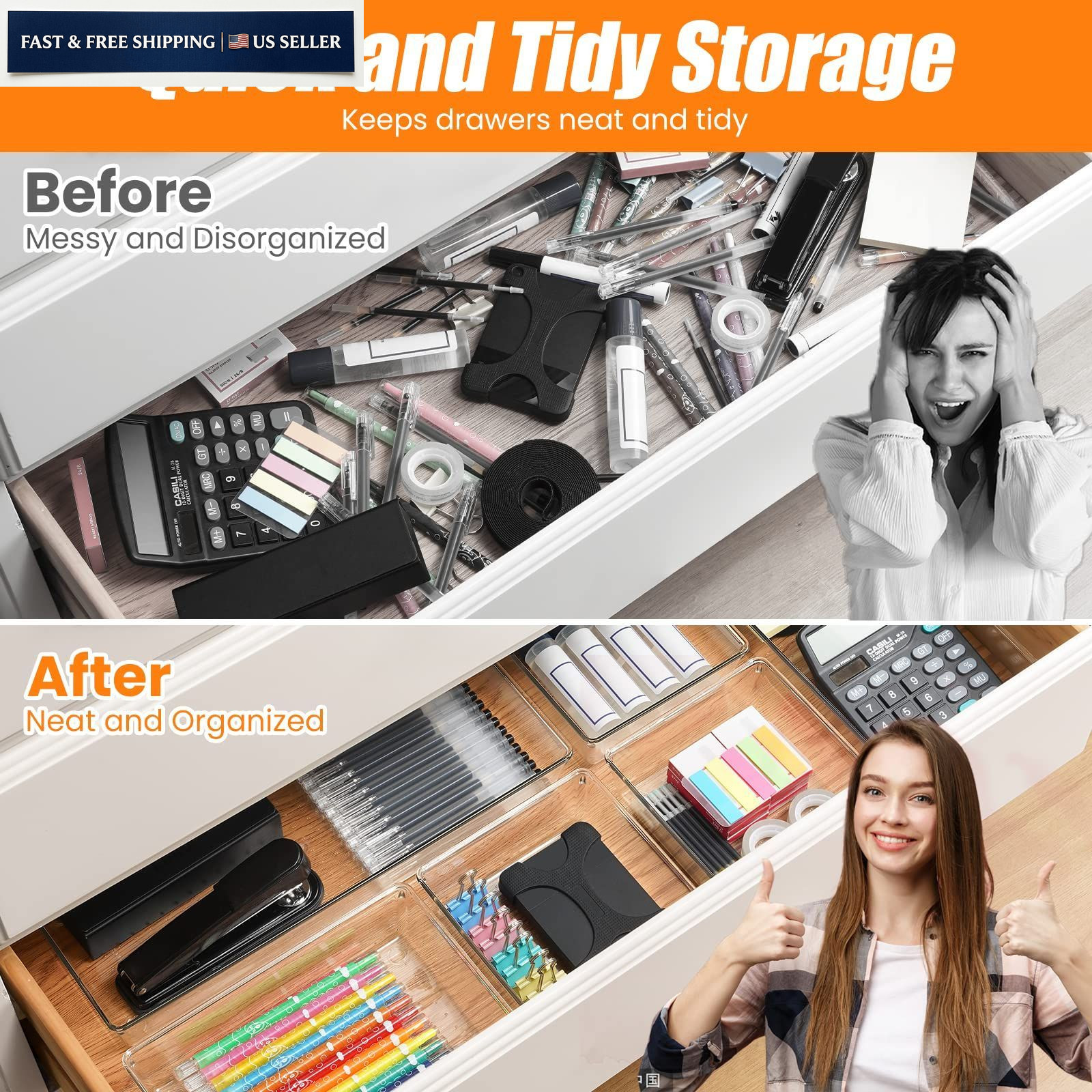 Criusia 6 Pcs Large Size Clear Drawer 6 PACK, Plastic Organizer
