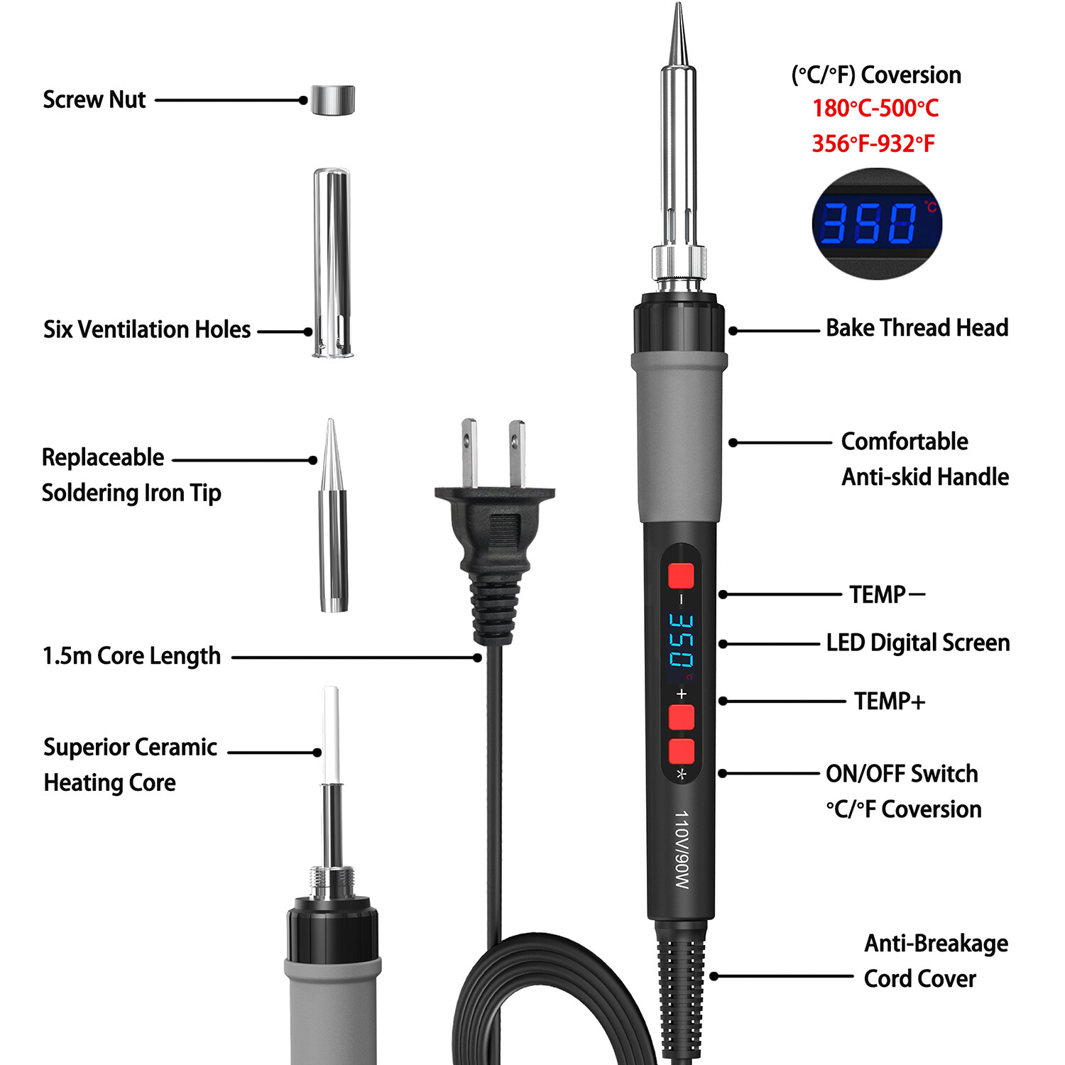 Soldering Iron Kit Electric 60W Digital Welding Iron Gun Tools Temp Adjustable