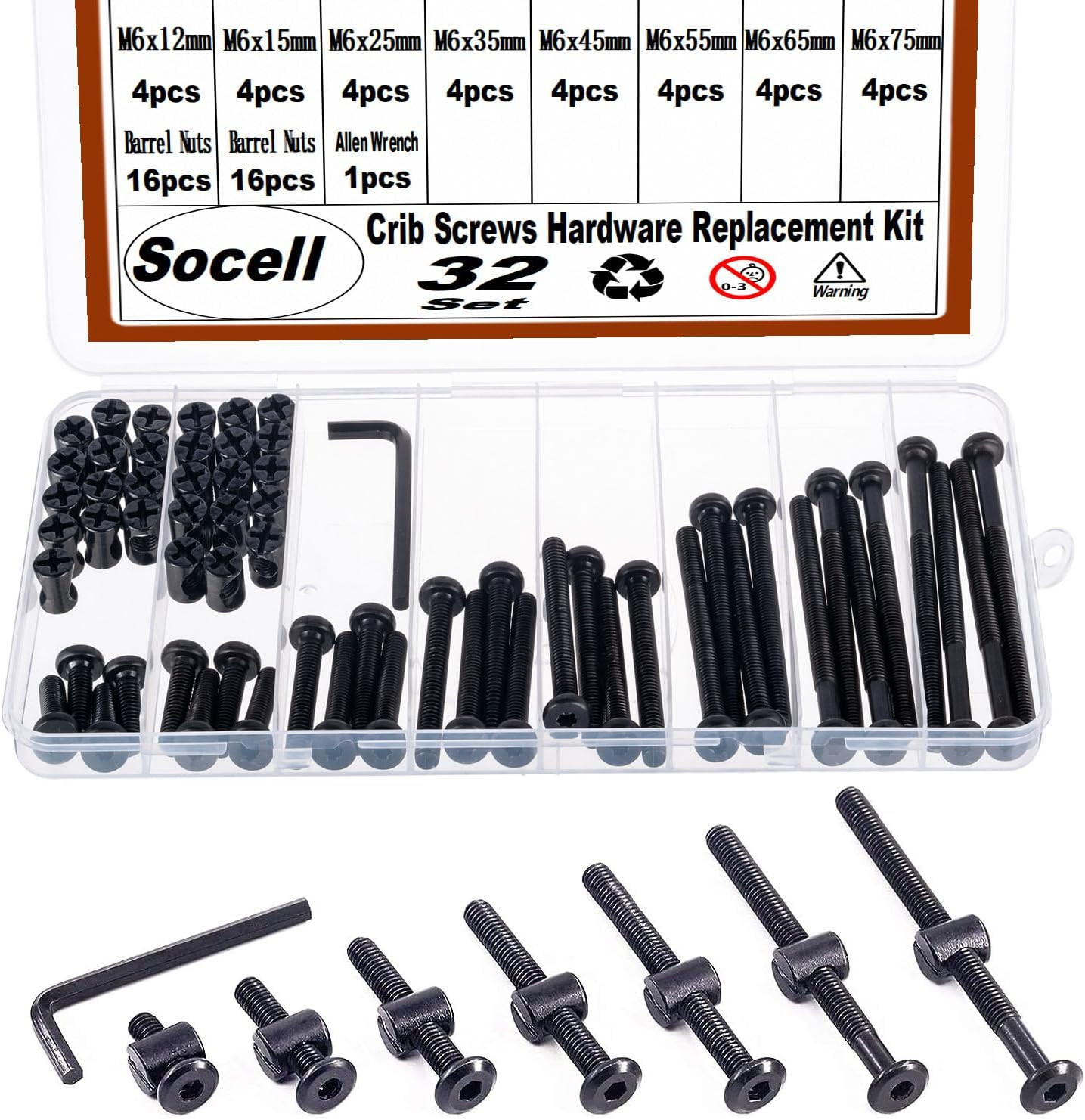 Crib Screws Hardware Replacement Kit,Socell 32Set Baby Bed Frame Bolts &Barrel N