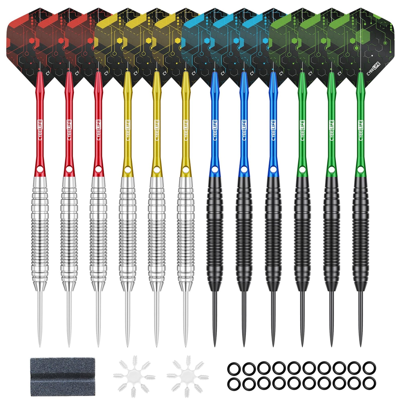 CyeeLife Steel Tip Darts 12 Pack,Professional 20 Grams Metal Dart Set with 4 ...