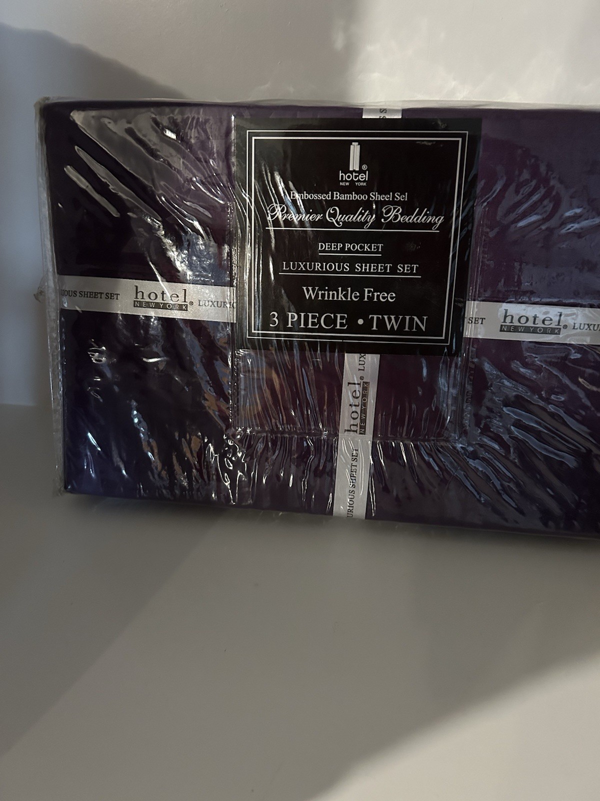 Hotel New York Embossed Bamboo Deep Pocket Wrinkle Free Twin Sheet Set Purple