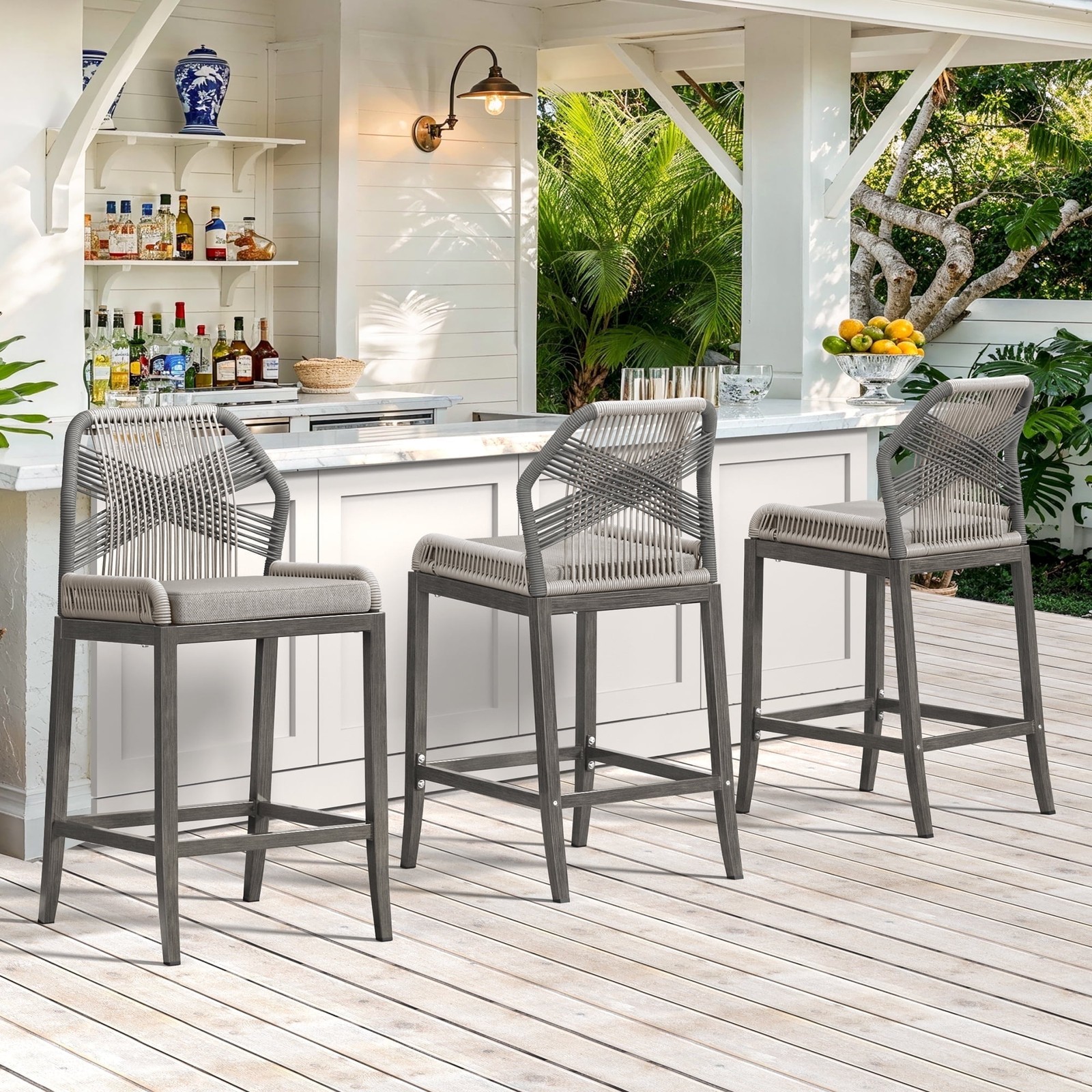 DYCANPO 26.5''H OUTDOOR COUNTER HEIGHT CHAIRS BOHO-STYLE SET OF 3 - SLATE GRAY