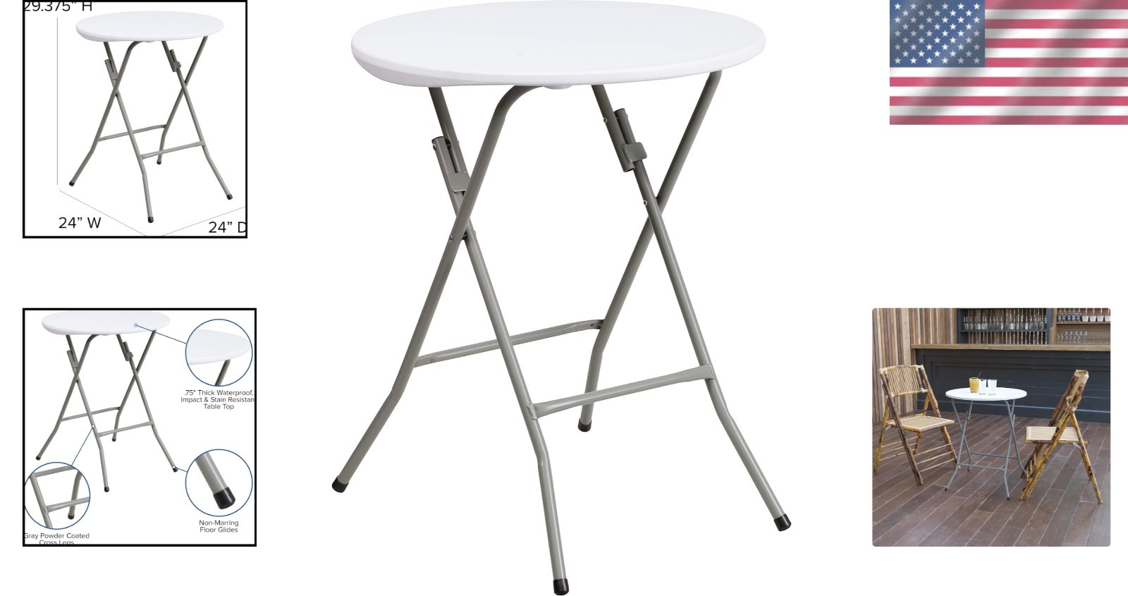 Elon 2' Round Folding Event Table - White Compact Design for Indoors/Outdoors
