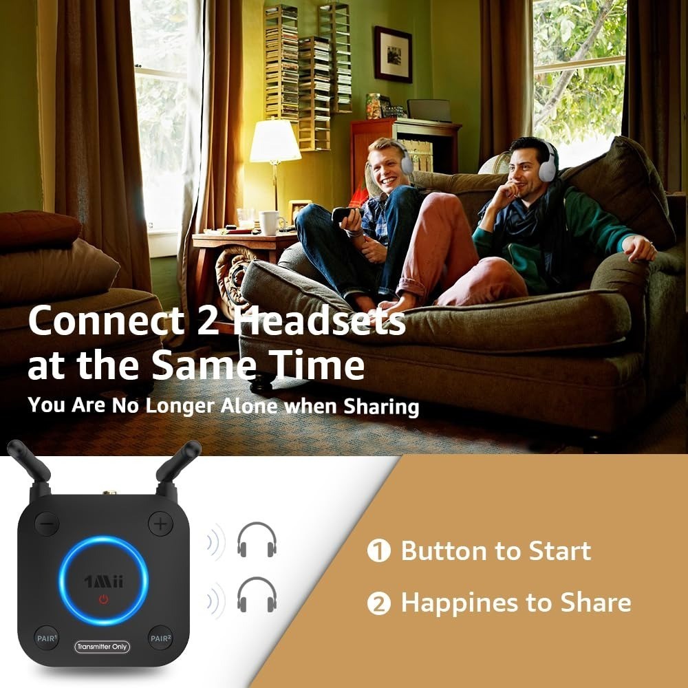 1Mii Bluetooth 5.3 Transmitter for TV - Wireless Audio Adapter
