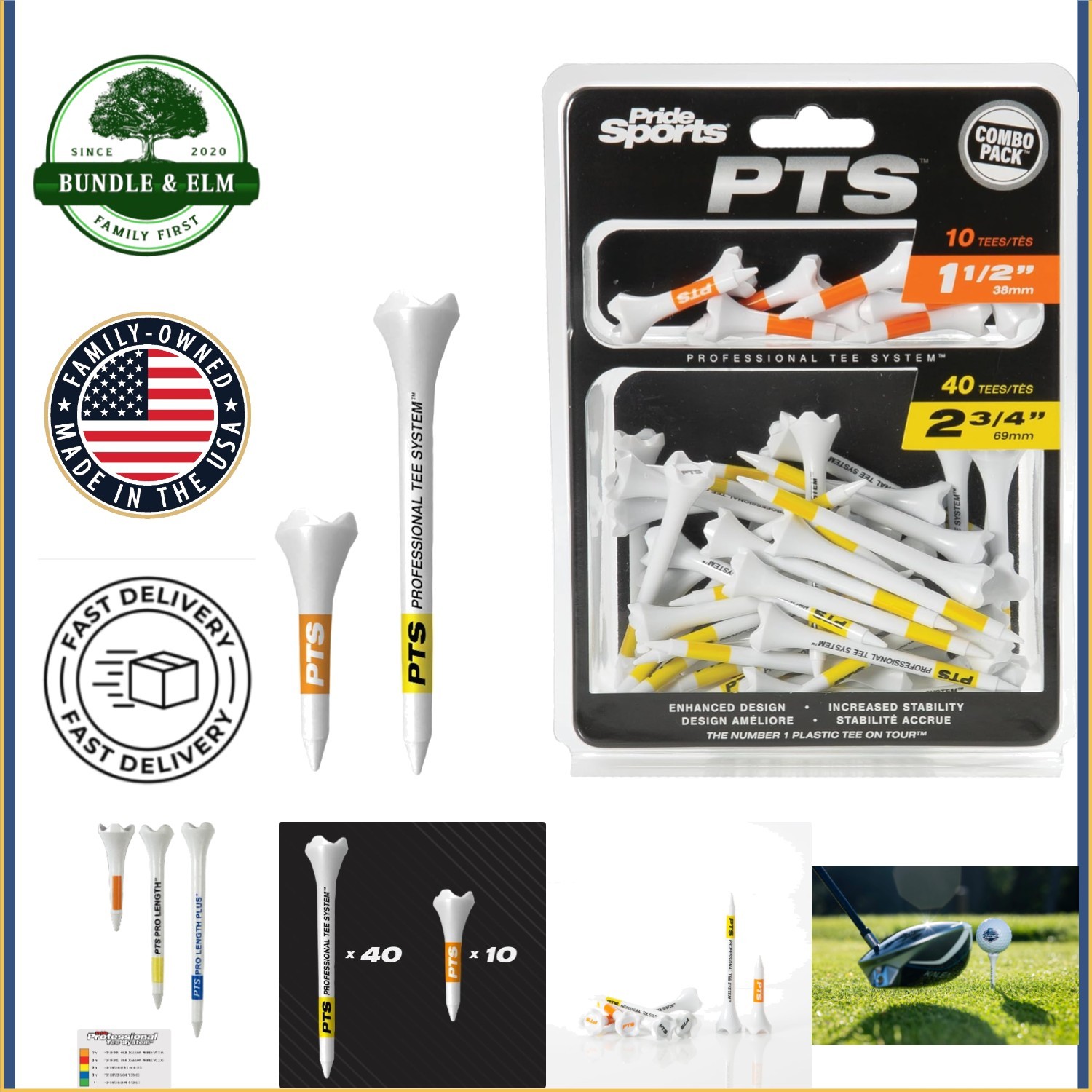 Professional Style Golf Tees, 50 Pack with Durable Plastic Construction