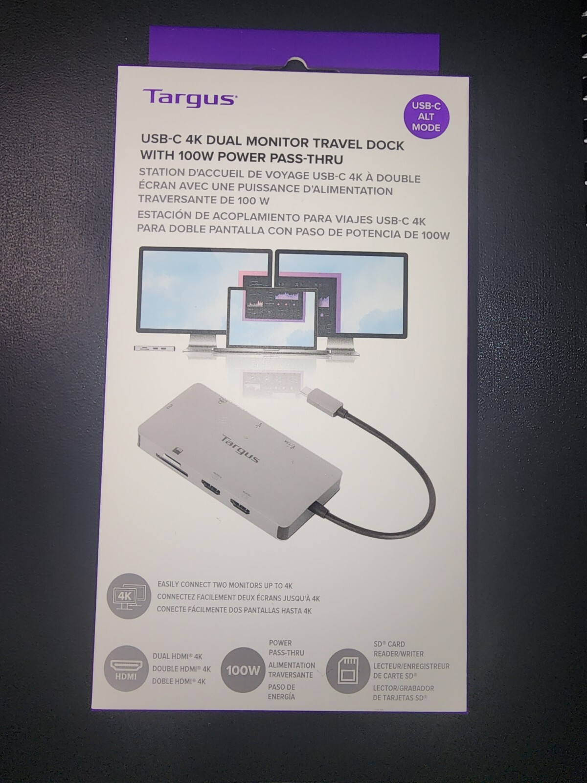 Targus DSU200TT 100W USB-C 4K Dual Monitor Travel Dock BRAND NEW!