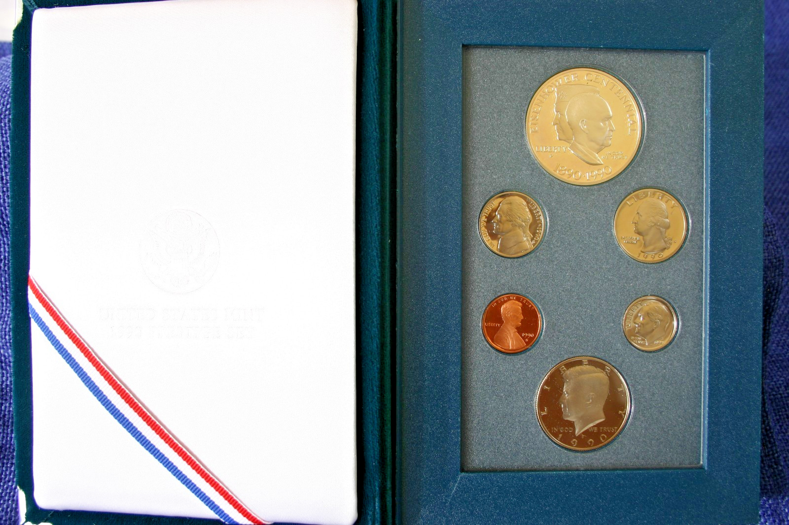1990 United States Proof Prestige Set 90% Silver Dollar, 6 Proof Coins