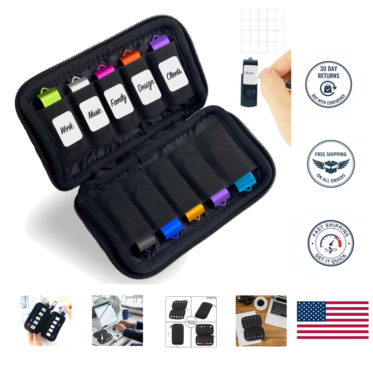 USB Flash Drive Case - 10-Slot Neoprene Holder for Workspace Efficiency