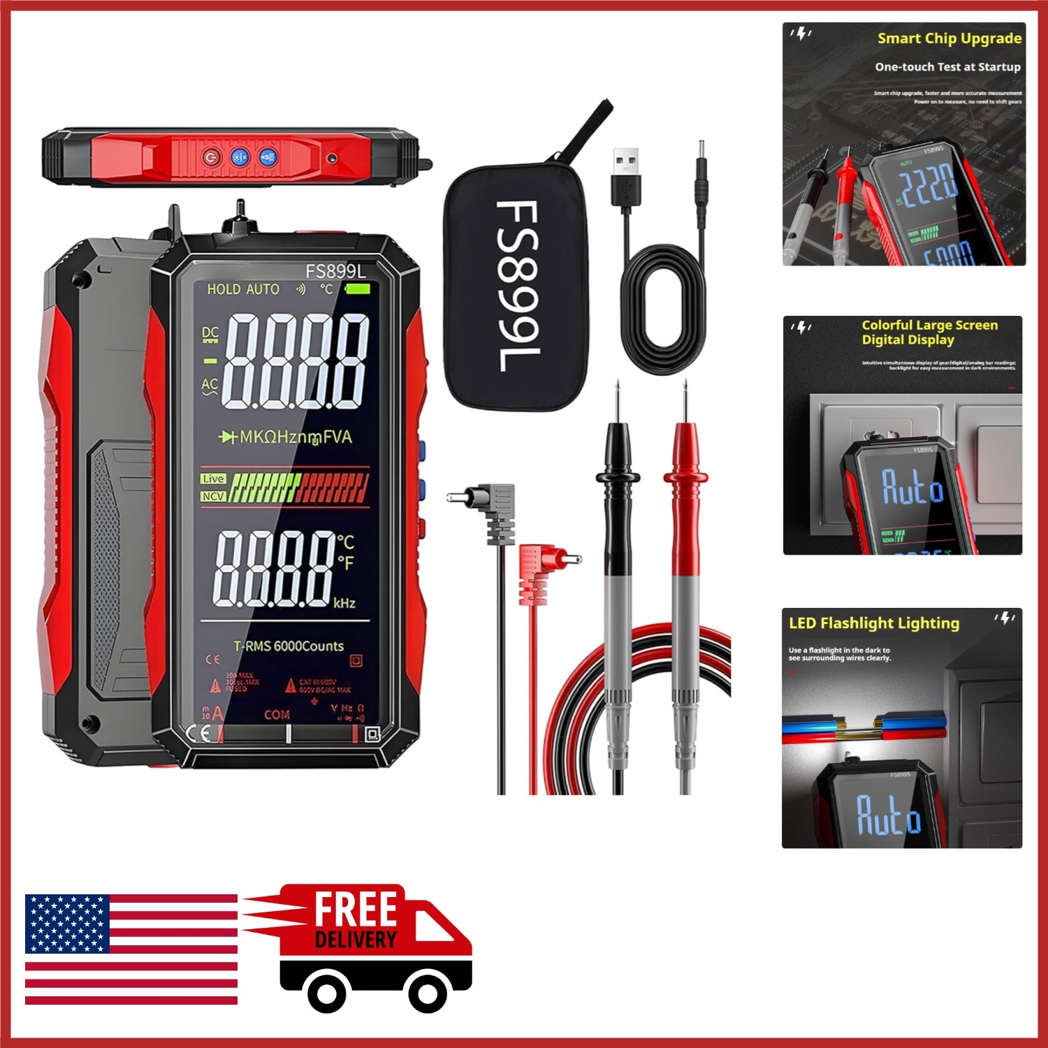 Digital Multimeter with Large Display and USB-C Rechargeable Power for Accuracy