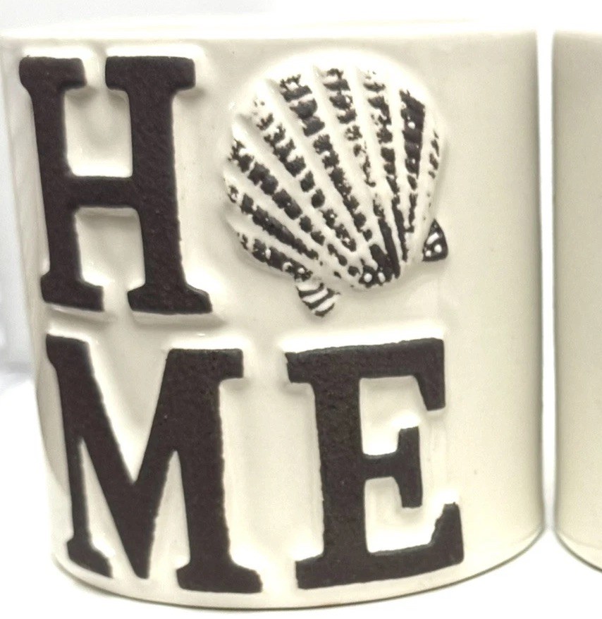 2 Coastal Home Decors- Holder & Box Ceramic Rustic White
