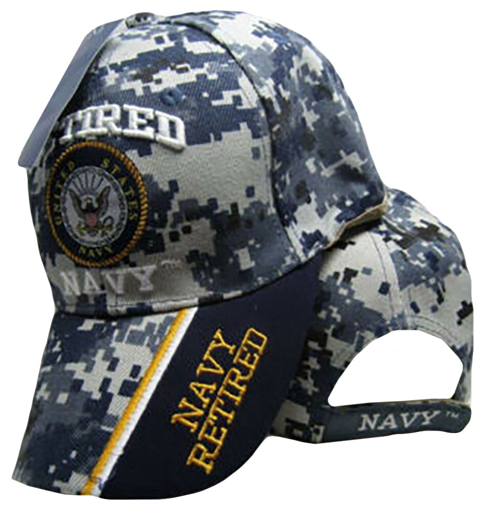 US Navy Retired Blue ACU Digital Camo Embroidered Shadow Black Cap Hat Licensed
