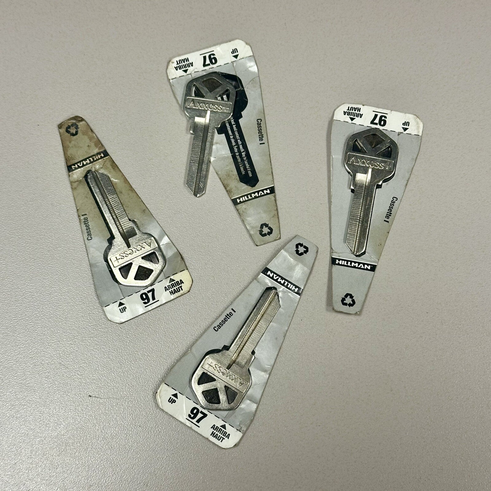 4-PK! Hillman Access+ Brass Nickel #97 Universal Single Sided Blank Key, NOS!