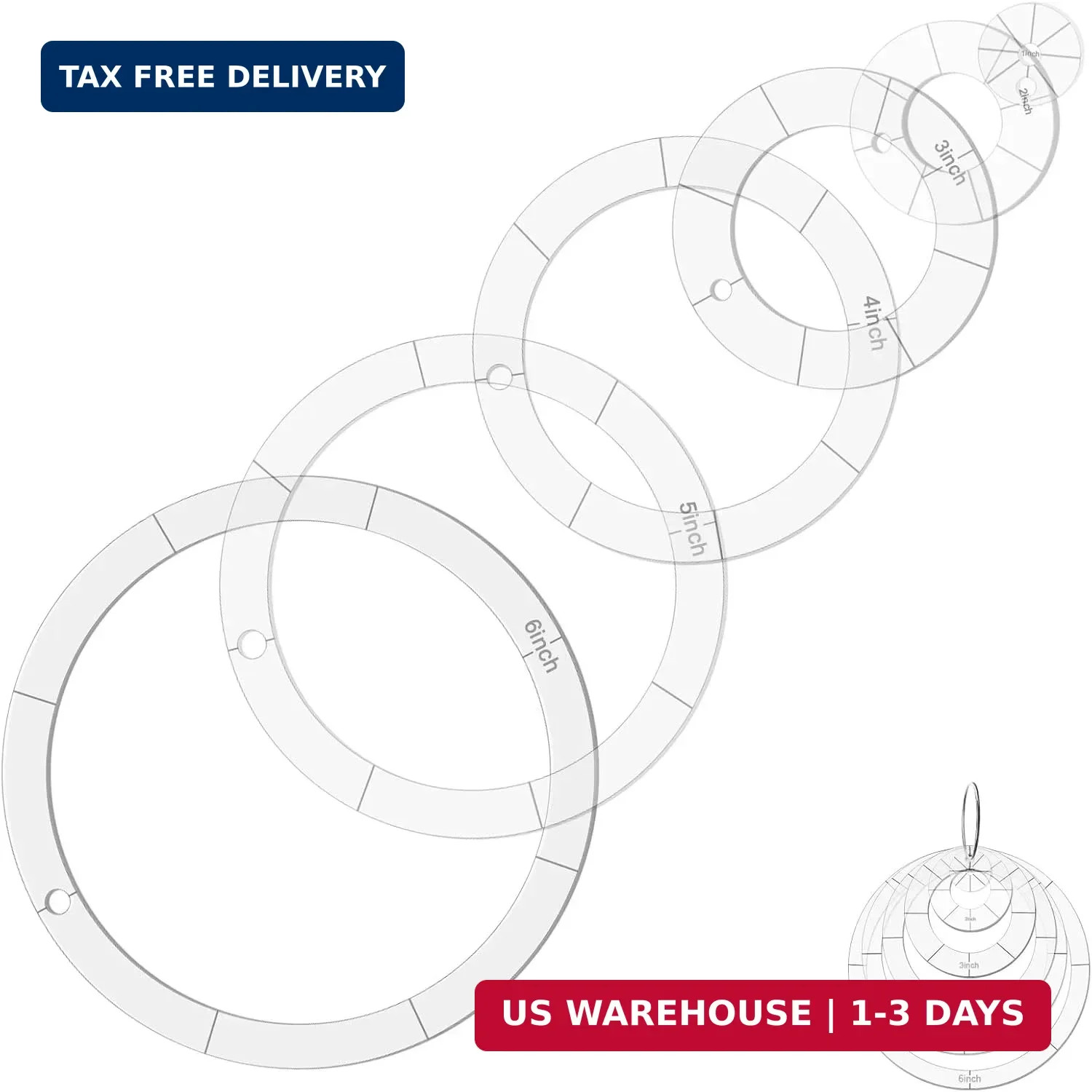 6 Pcs Circle Quilting Template, 1/2/3/4/5/6 inch Circle Templates Quilting with