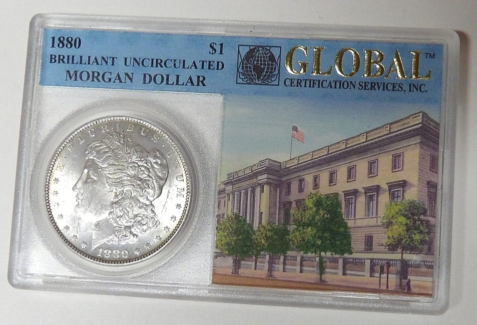 BU 1880-P Morgan Silver Dollar Brilliant Uncirculated In Fancy Holder