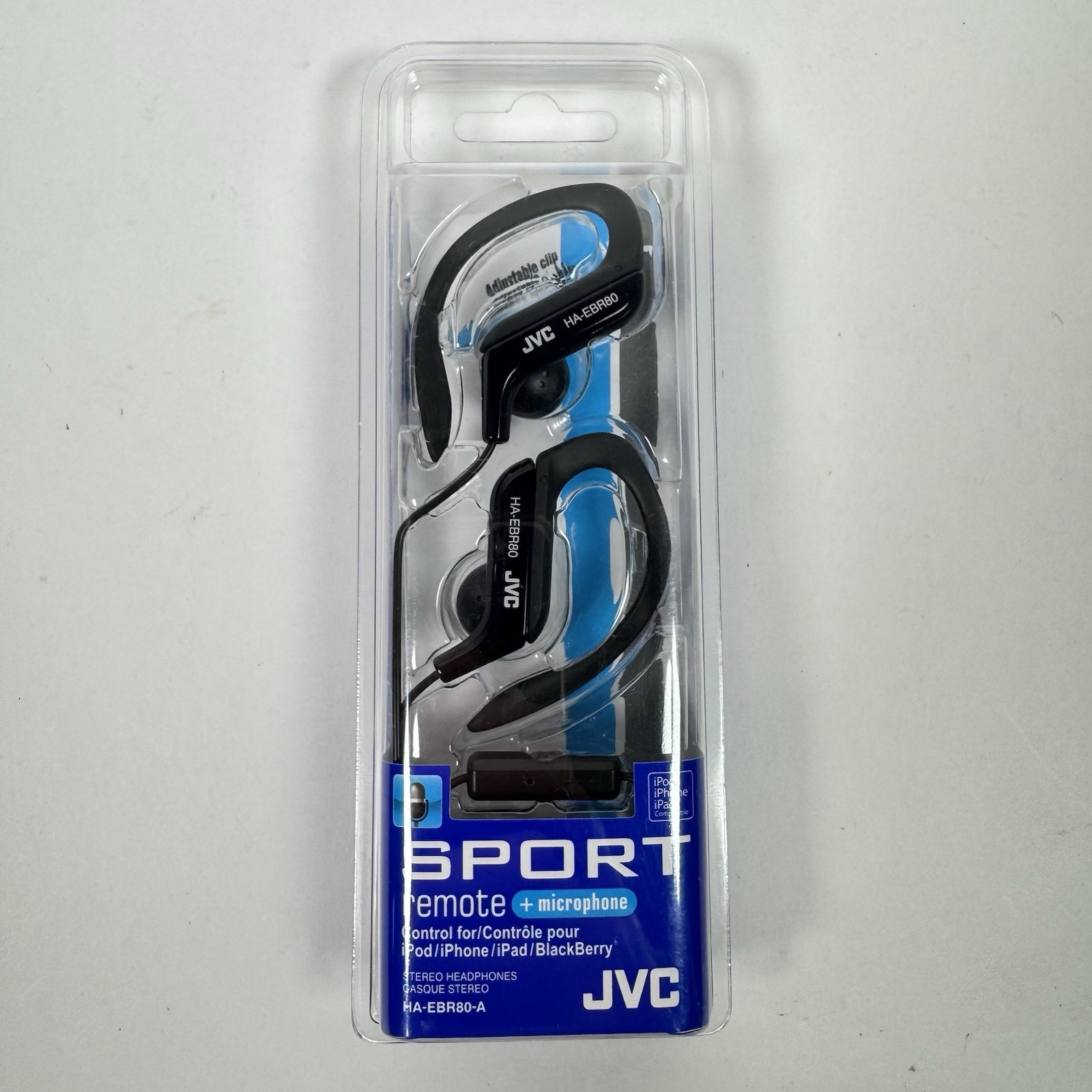 JVC HA-EBR80-A Sport Clip Earphones Mic Remote Blue Wired Headphones New Sealed