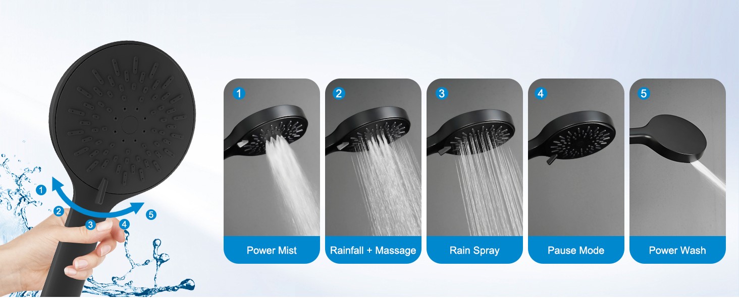 10" Black Rain Shower Head with Handheld, High Pressure Boosting Rainfall