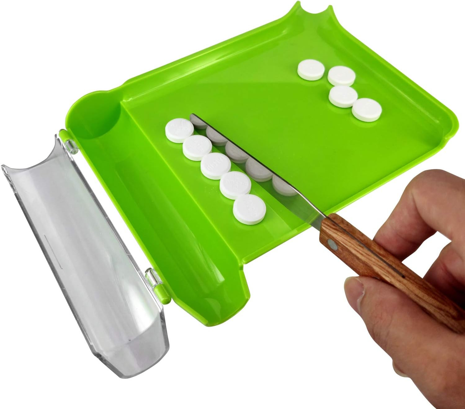 Right Hand Pill Counting Tray with Spatula (Light Green - Wood Handle)