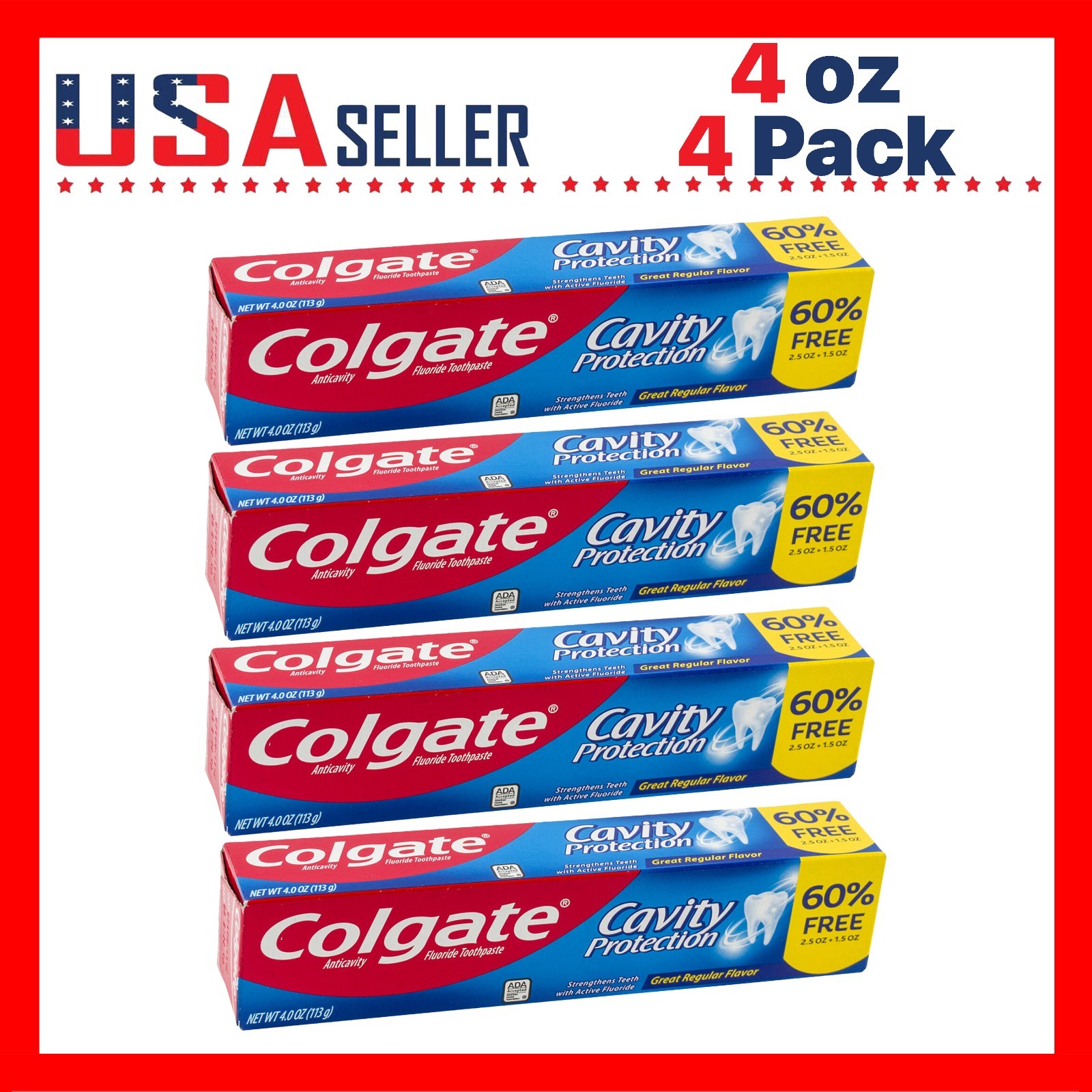 Colgate Cavity Protection Toothpaste 4oz x [4 Pack] Fluoride Anticavity Fresh