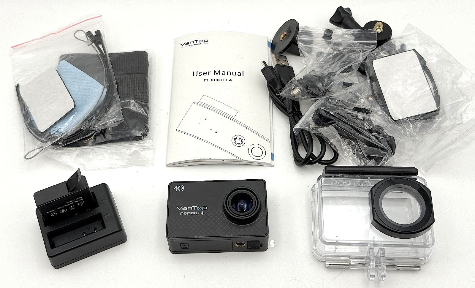 VanTop Moment 4 4K Action Camera 20MP Waterproof Sports Camera w/ Accessories VG