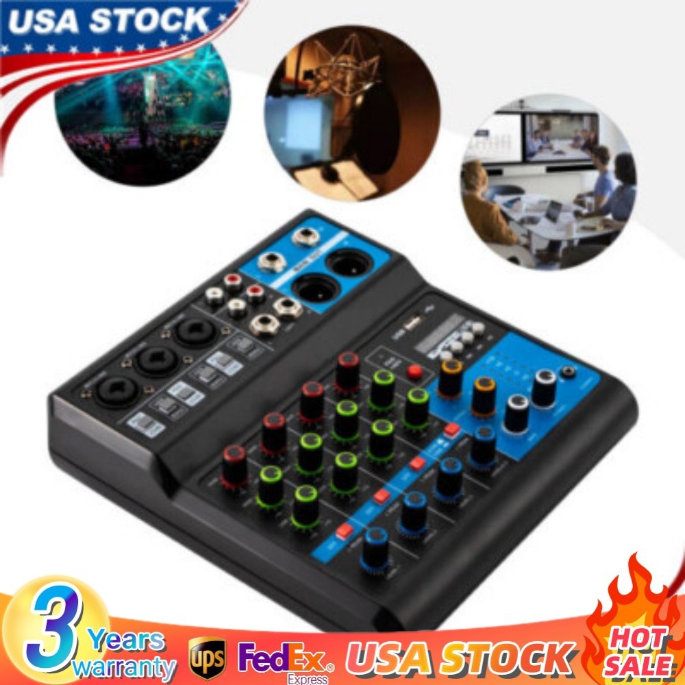 5-Channel Mixer with Bluetooth, USB, and Reverb for Live Audio Mixing