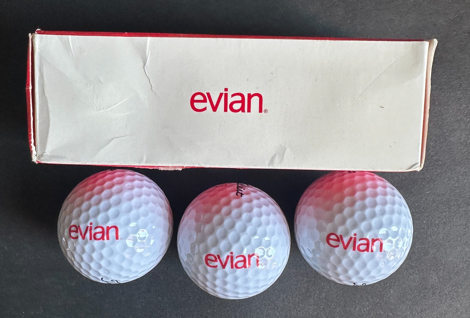 EVIAN L'original Golf Balls box of 3 Titleist #2 DT Distance