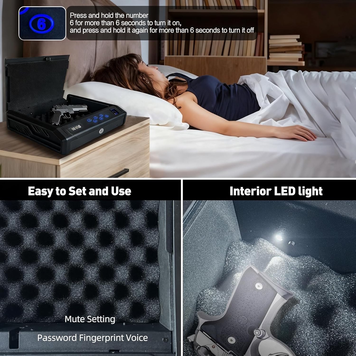 gun safe，with 3 Quick-Access Fingerprint，Passcode，Key.with LCD Display，with