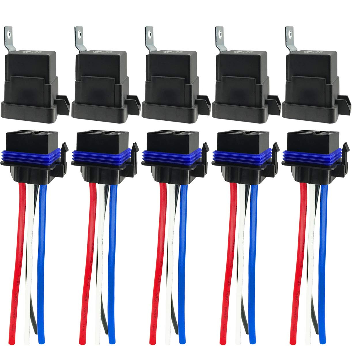 4-Pin 80/60AMP 12VDC Waterproof Relay Kit, SPST Automotive Relays, Pack of 5