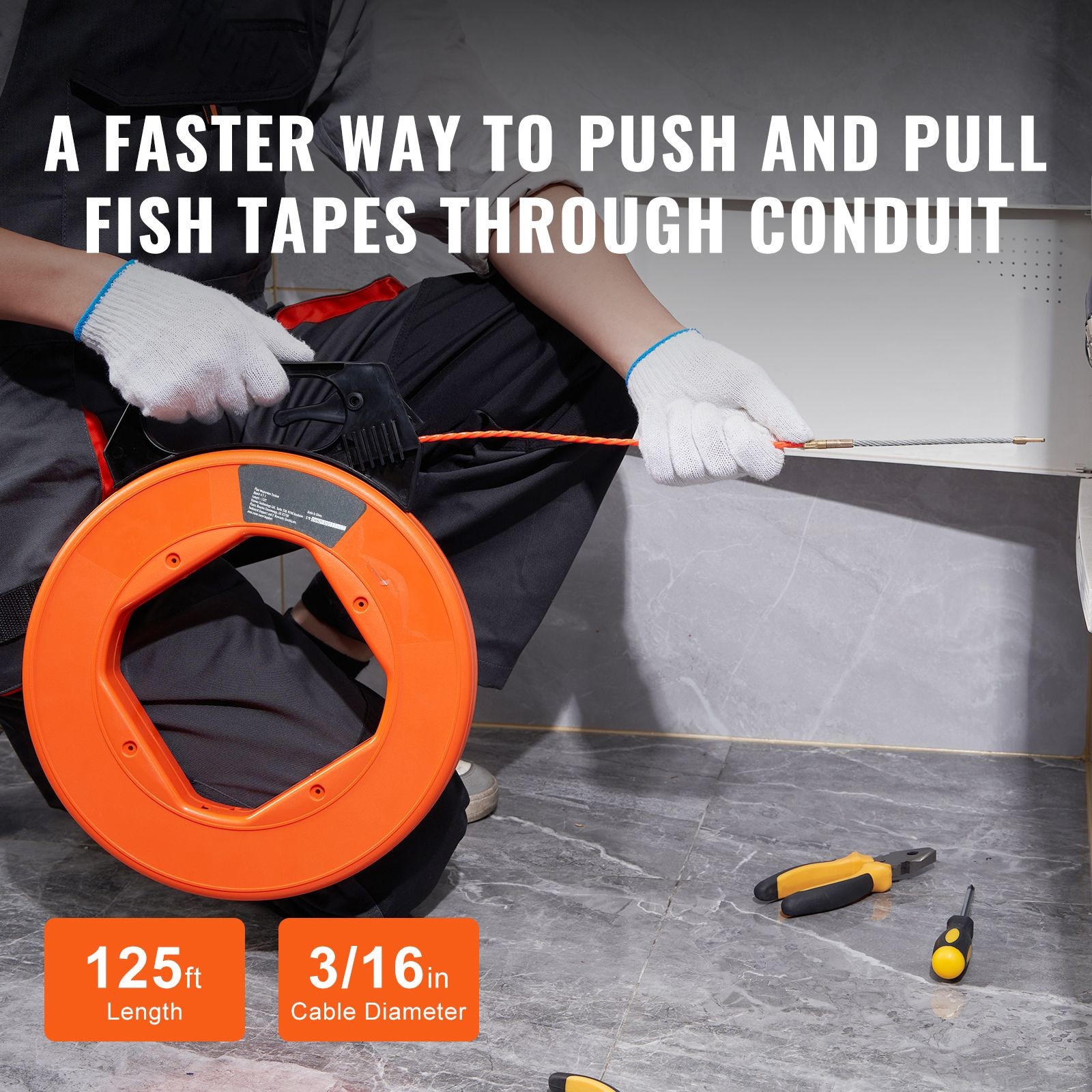 125ft PET Fish Tape Non-Conductive Electrical Wire Puller Cable Fishing Tool