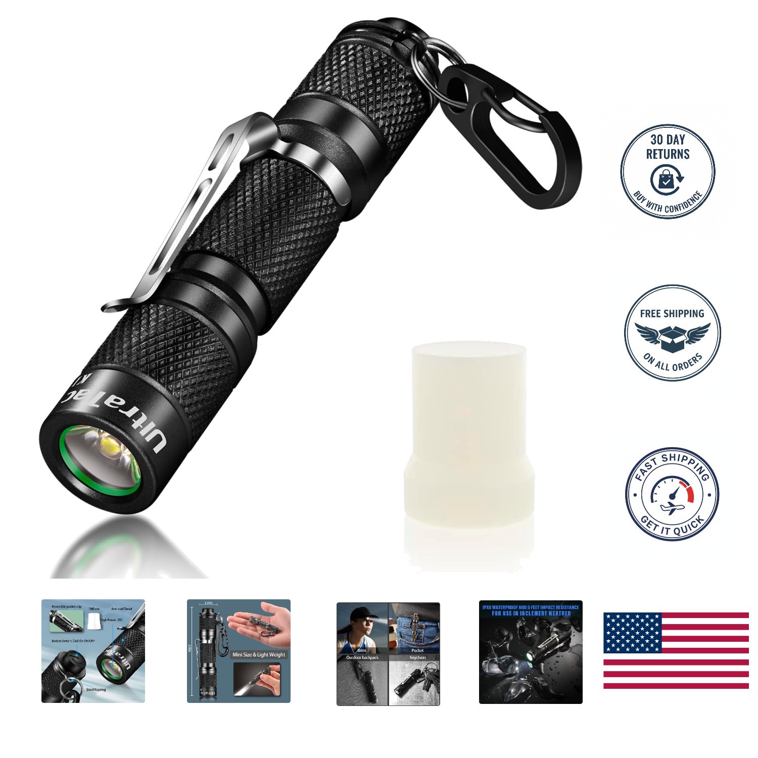 Durable 180 Lumens Waterproof EDC Flashlight - Perfect Gift for Adventure Lovers