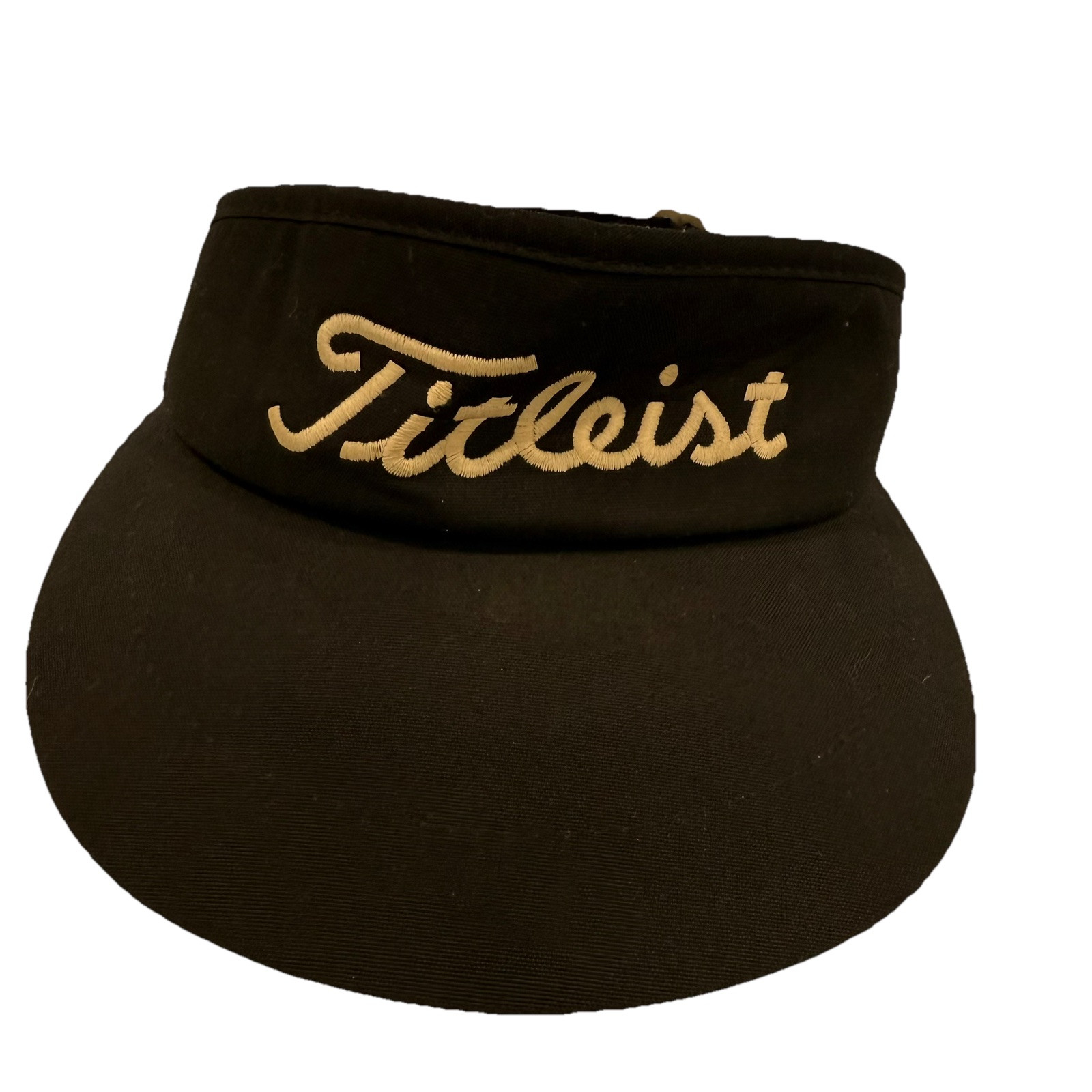 Titleist ScriptLetters in Ivory on Black Visor Hat Strap Metal Buckle See Photos