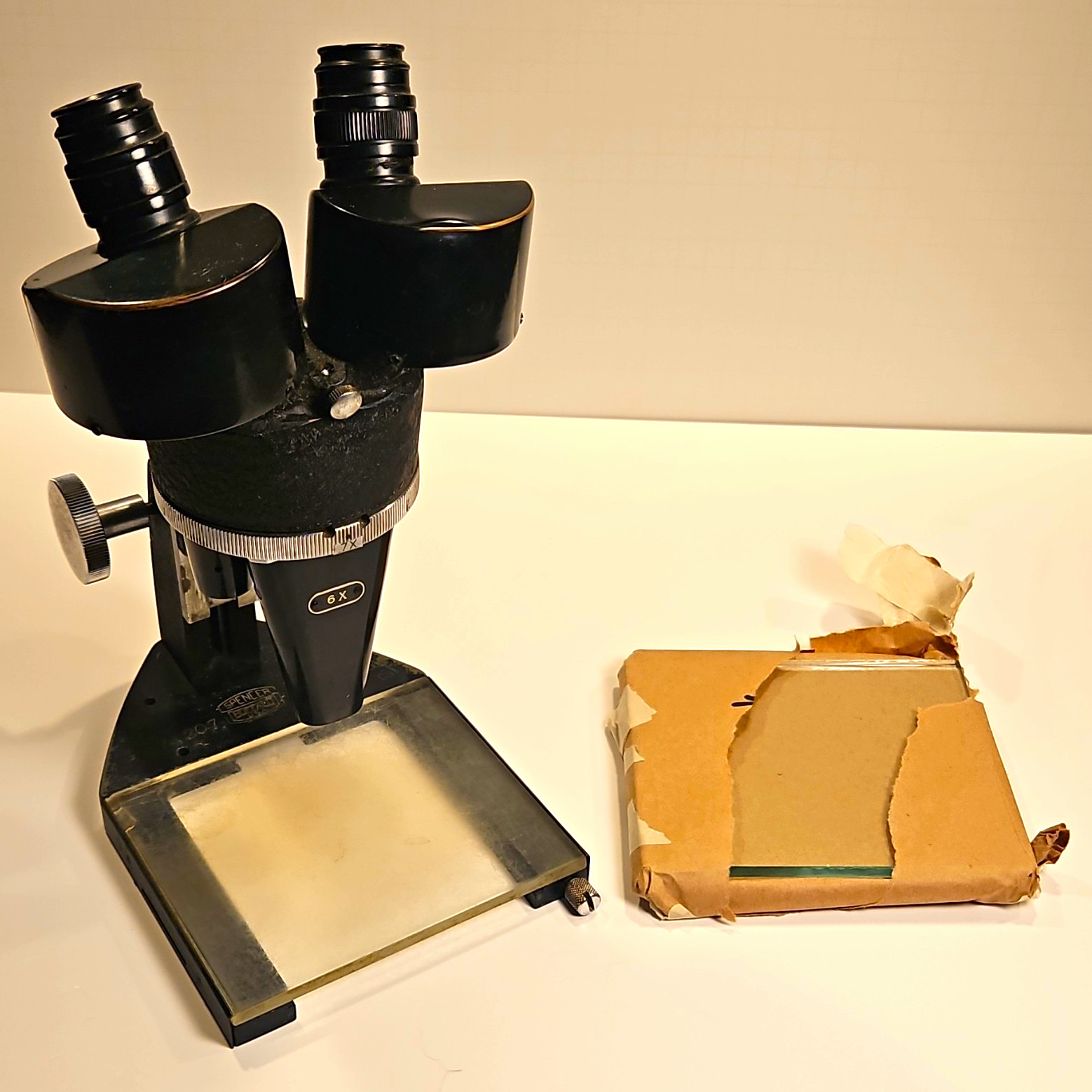Vintage Spencer Buffalo Stereo Microscope Binocular w/ Rare  NOS Glass In Paper