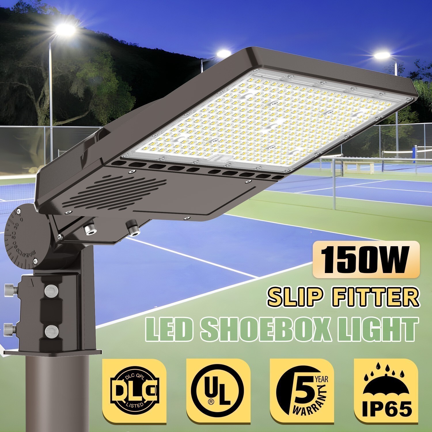 150W LED Shoebox Pole Light with Dusk To Dawn Outdoor Parking Lot Lighting 5000k