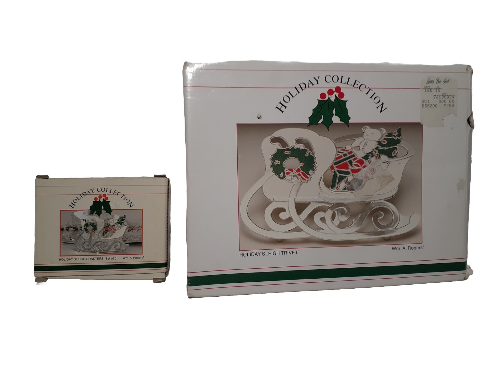 Wm. A. Rogers Holiday Sleigh Trivet & 6 Matching Coasters.