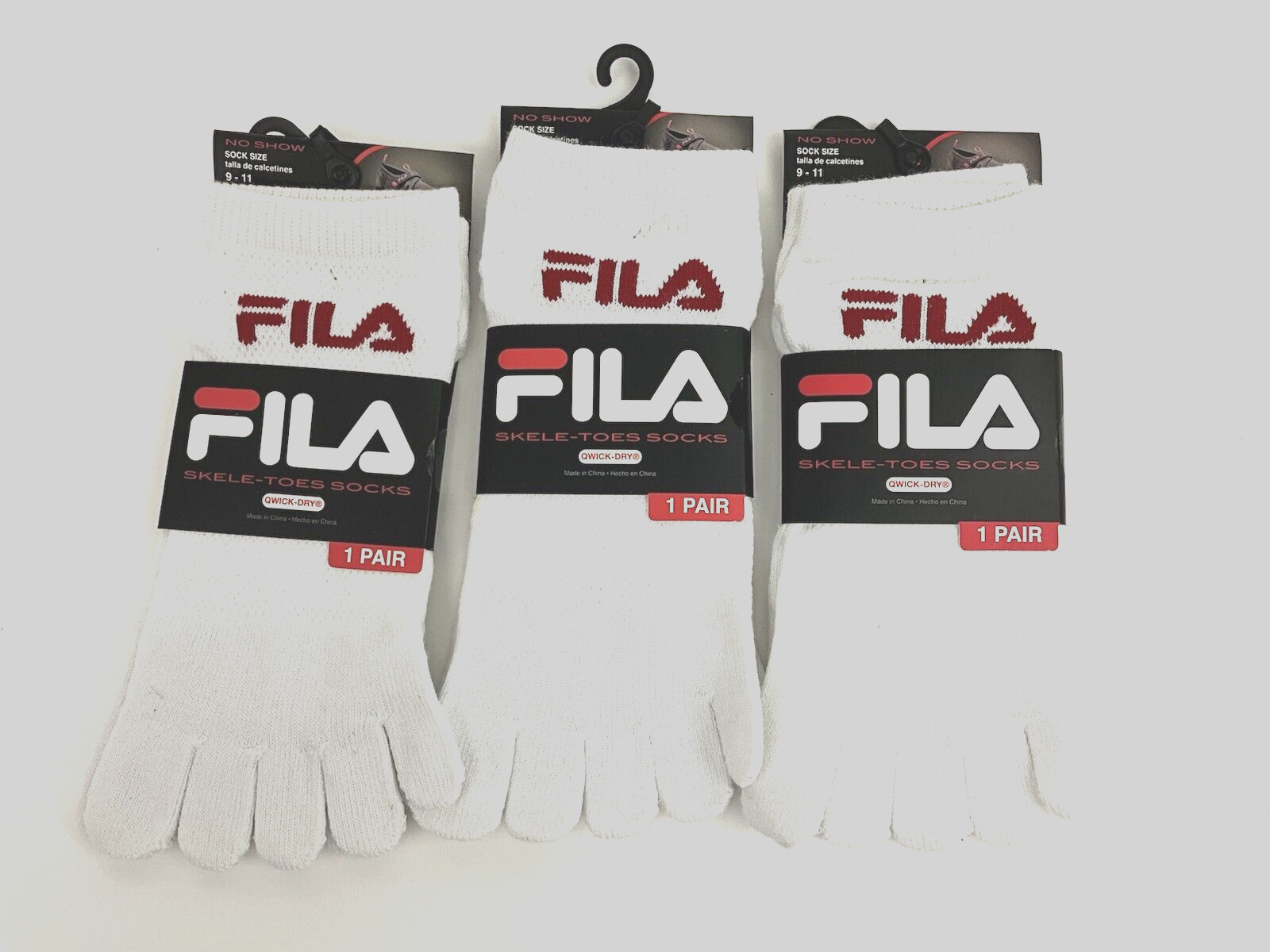3 Pair Fila Skeletoes Socks Quick-dry No Show Toe Socks Womens Size 9-11