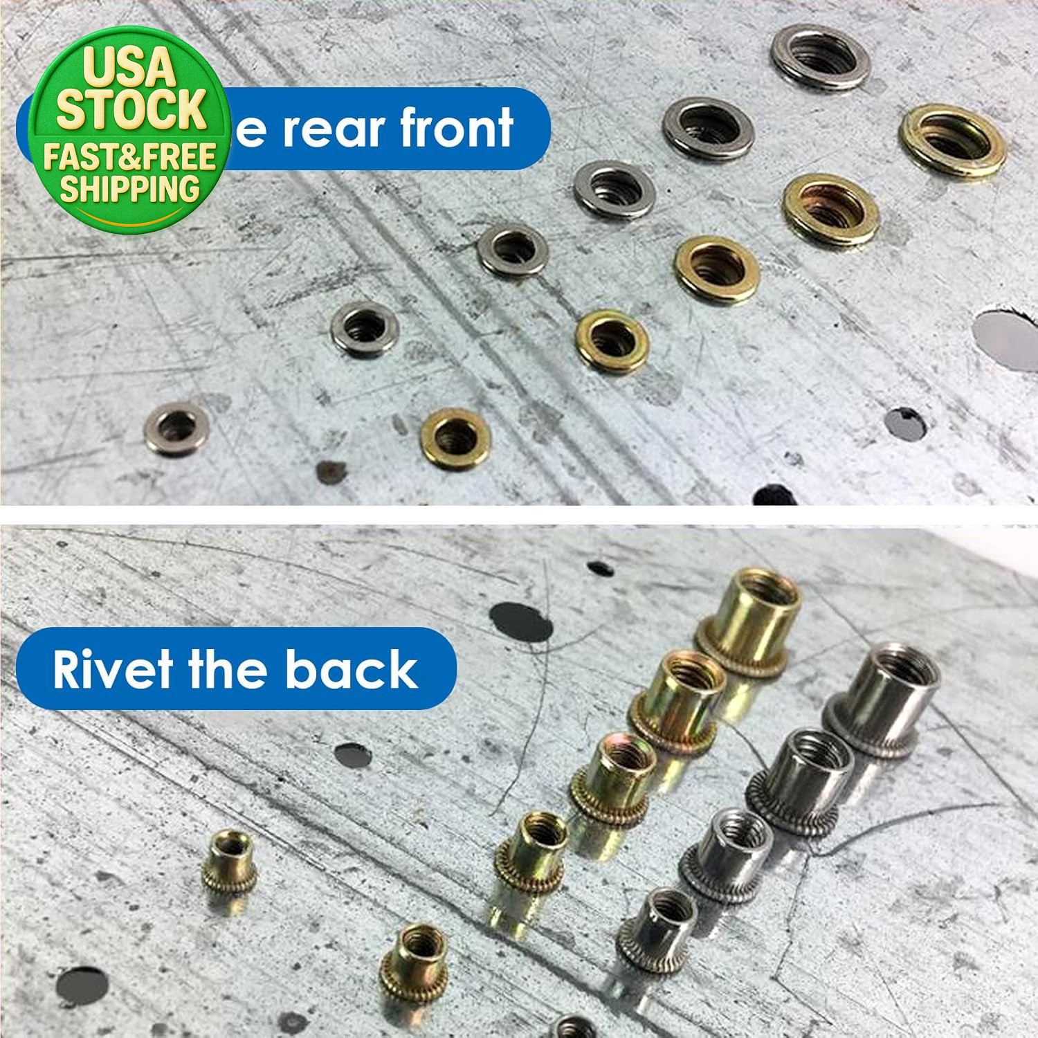 50pcs 1/4-20 Rivet Nuts Set with Hand Tool Carbon Steel Threaded Insert Kit