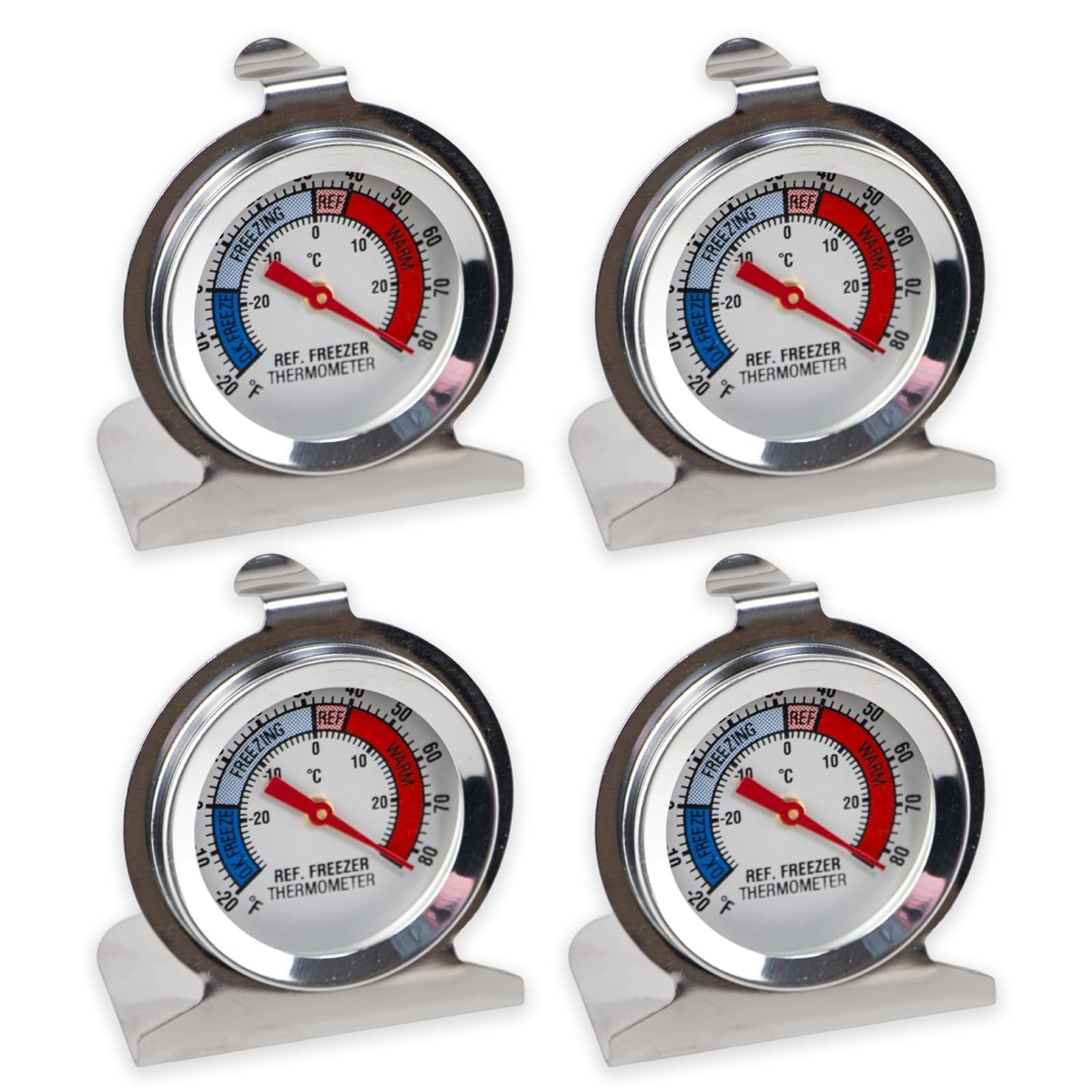 4 Pack Refrigerator Freezer Thermometer, Large Dial Analog Thermometer for Fr...