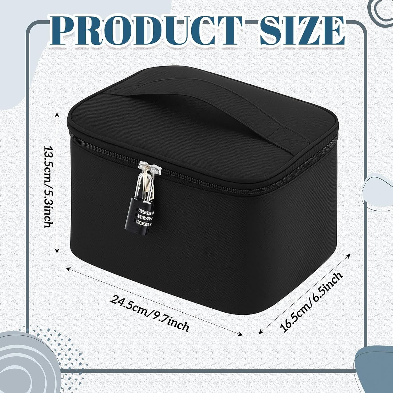 Black Lockable Discreet Personal Storage Bag with Zipper Organizer Case