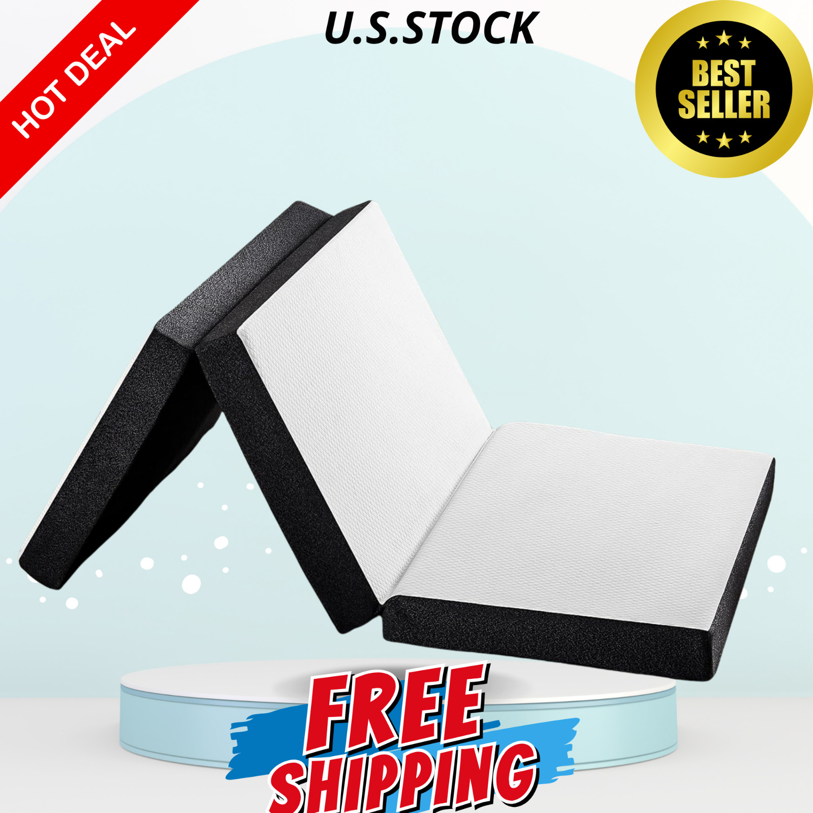 NEW 4in Tri Fold Memory Foam Mattress Twin Portable Washable Cover Camping