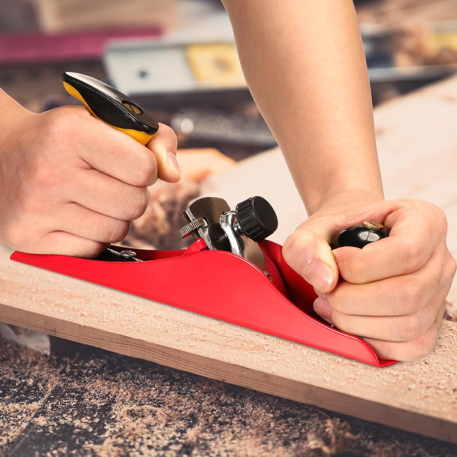 Hand Planer with 2 Inch Blade Adjustable Smoothing Wood Plane Universal Red