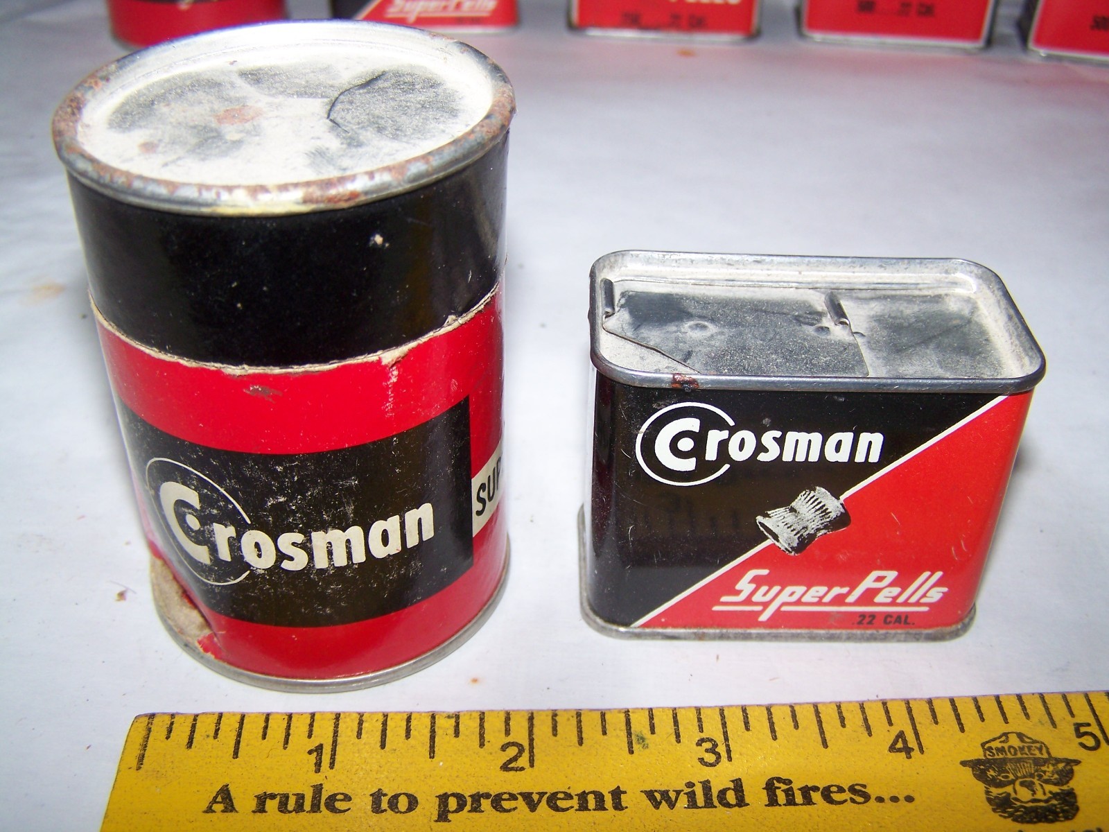 Vintage Crosman .22 Cal Super Pells Tin Partially Full + Crosman Round container
