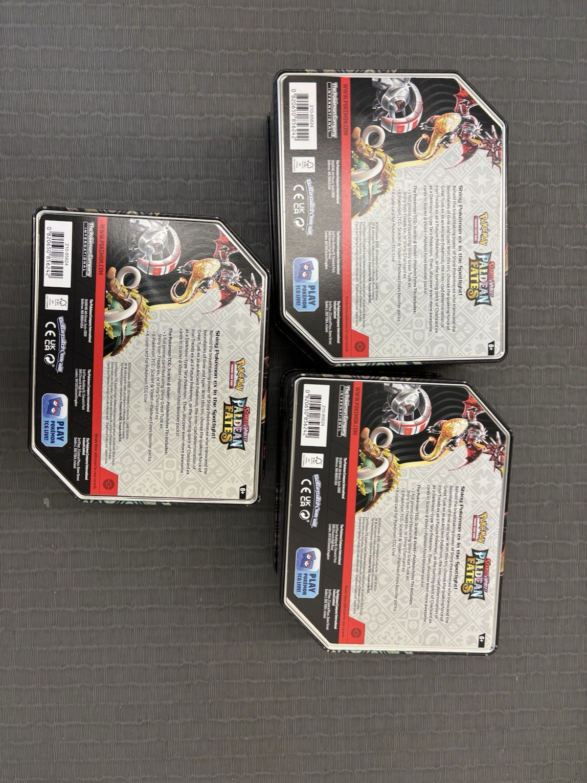 Pokémon 2024 Paldean Fates Set Of 3 Empty Tins - No Cards