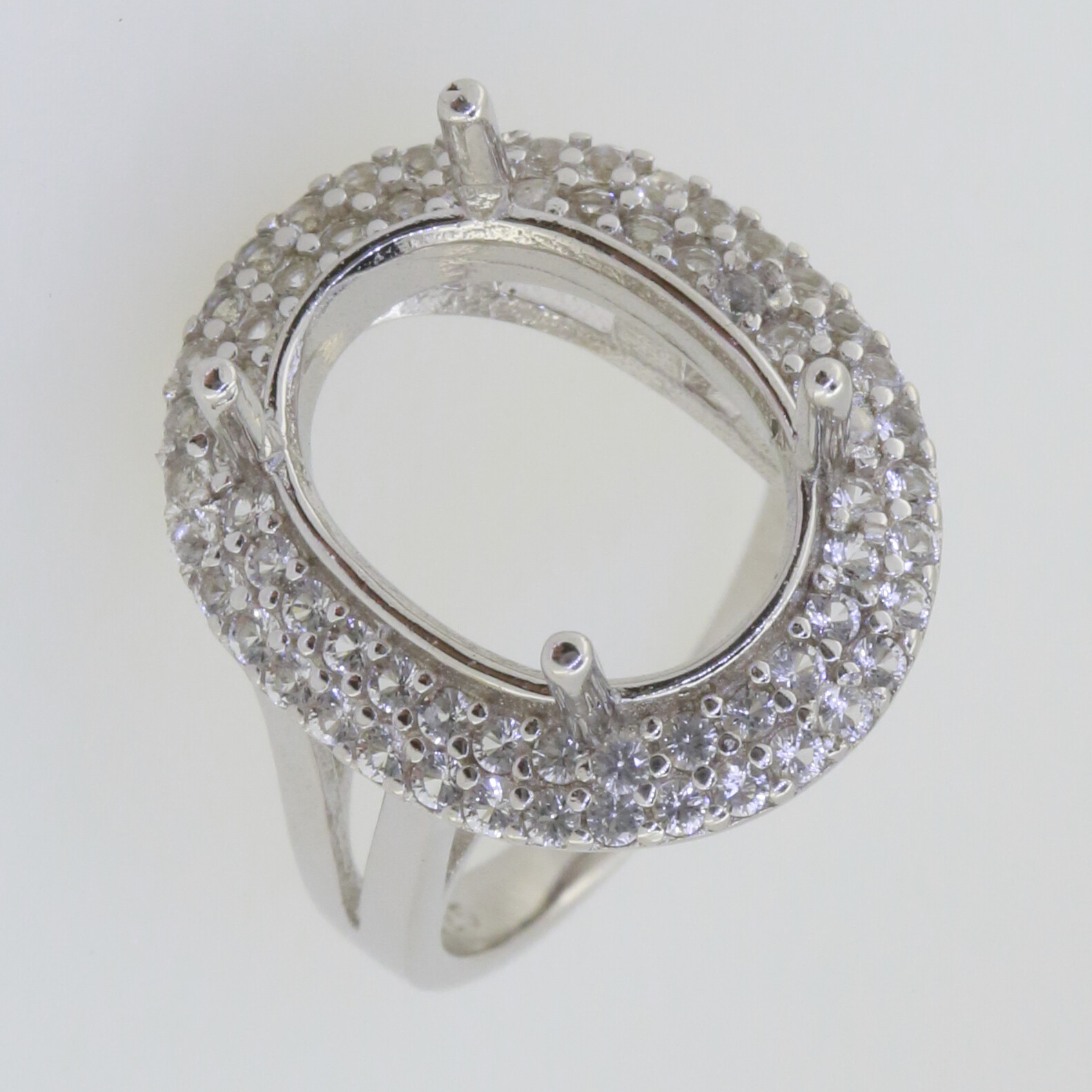 Sterling Silver Semi Mount Ring Setting Oval OV 16x12mm Double Halo Topaz